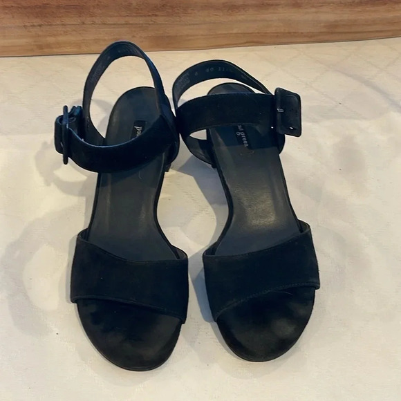 Paul Green sandals SAMTZIEGE SCHWARZ black suede heeled heels size UK 6 US 8 EUC - Picture 2 of 8